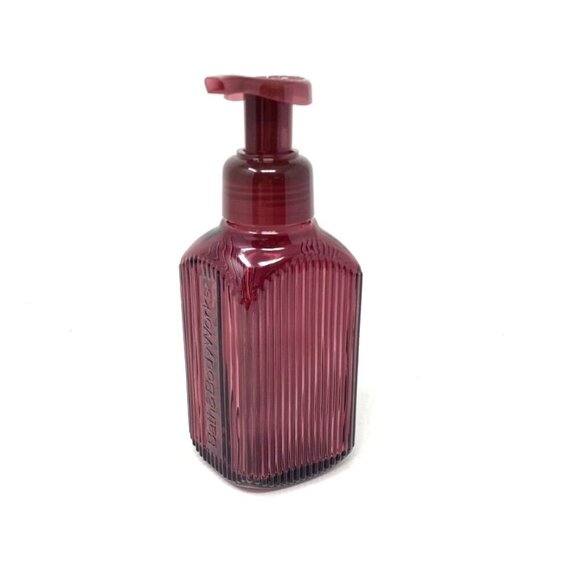Bath & Body Works Maroon Vertical Lines Foaming Hand Soap Dispenser Glass - Picture 1 of 7